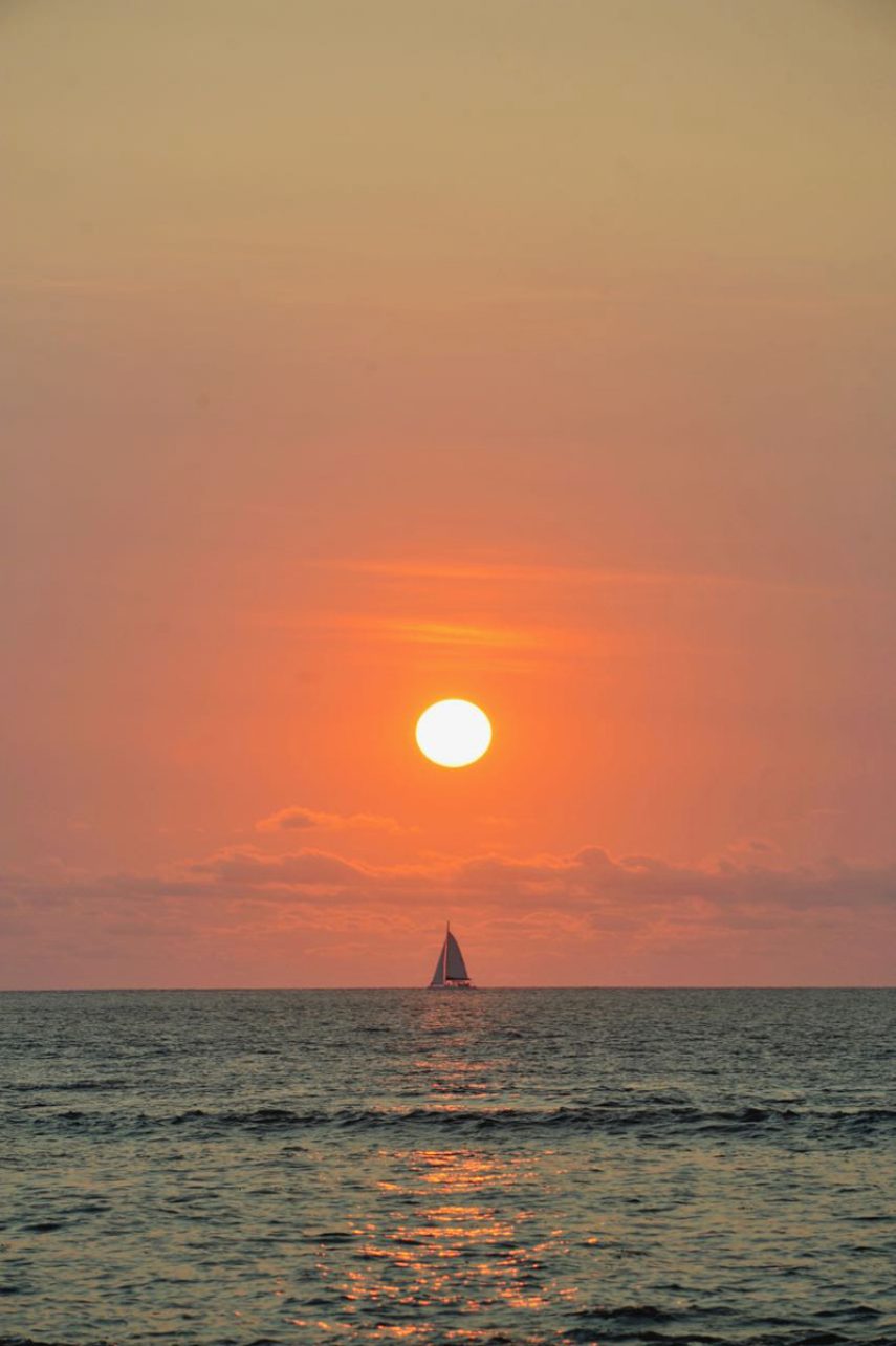 Coucher de soleil, Lagon, Catamaran